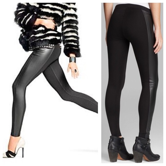 HUE Pants - HUE Ponte Leatherette Panels Stretch Leggings